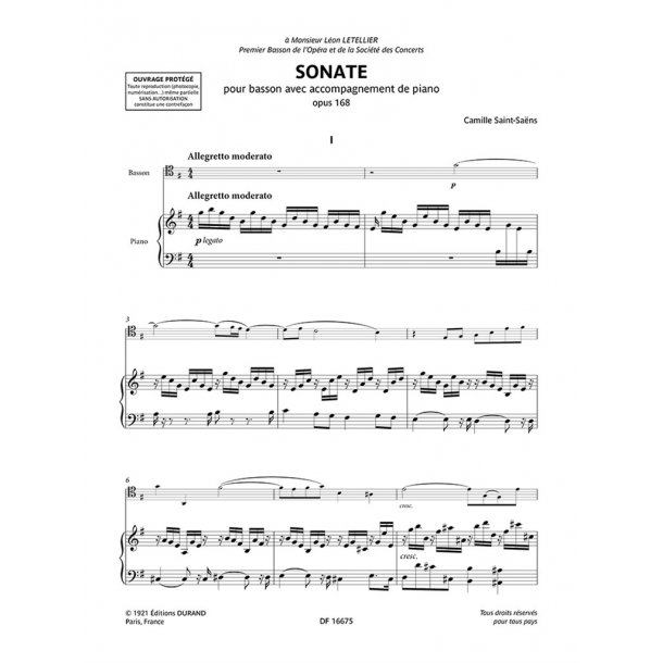 Sonate, opus 168 : pour basson avec accompagnement de piano